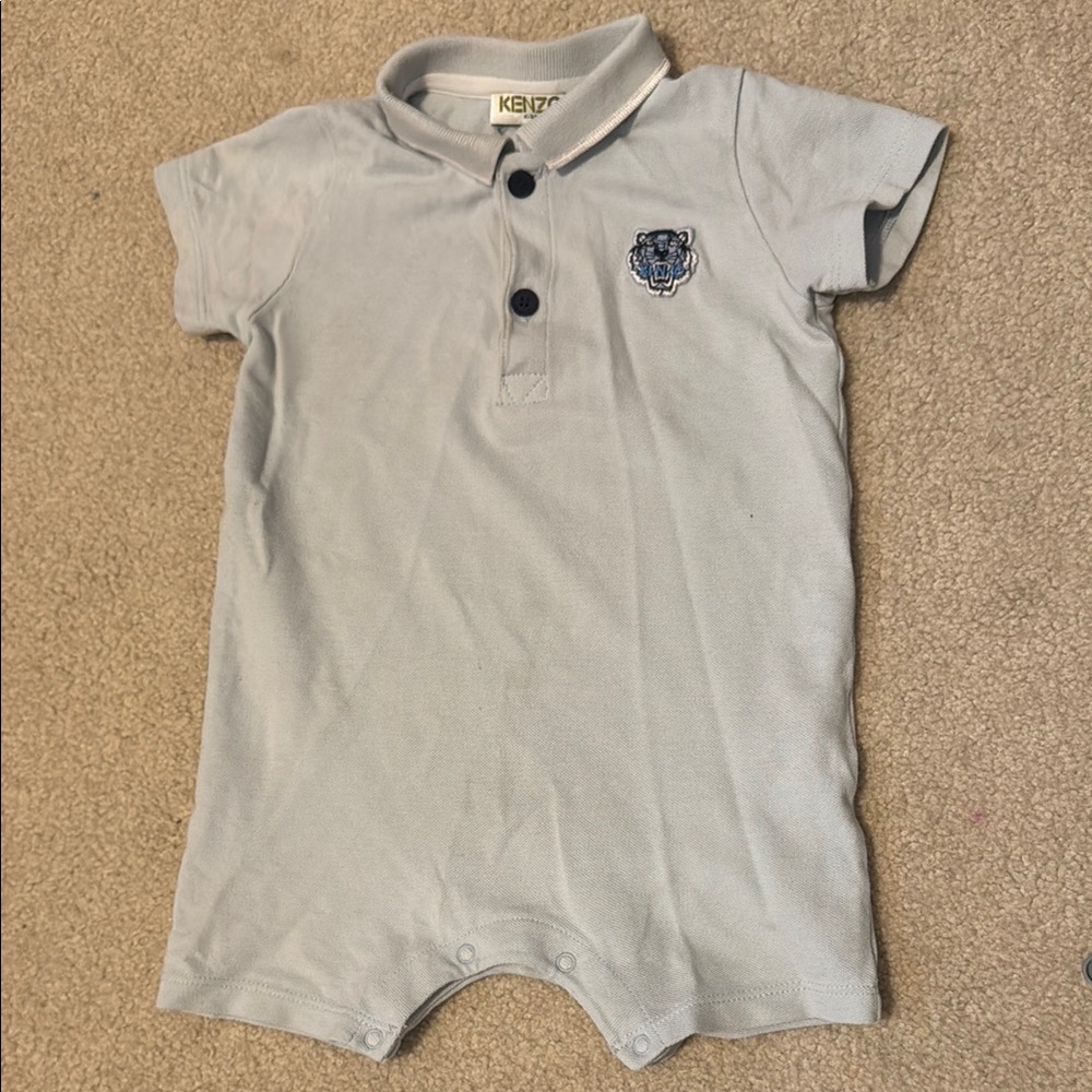 Kenzo Light Blue Polo Romper with Tiger Patch